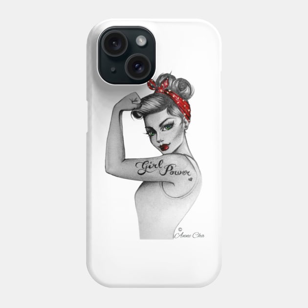 Girl Power by Anne Cha Pin up Modern Rosie the Riveter Phone Case by annechaart