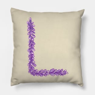 Lavender Letter L Hand Drawn in Watercolor and Ink Pillow