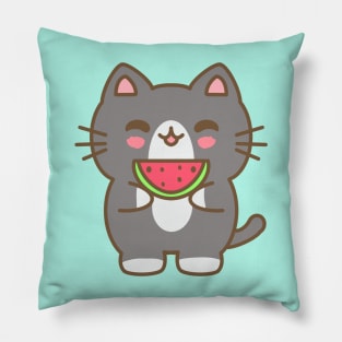 Cat eating watermelon Pillow