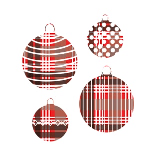 Red, Black and White Tartan Christmas Baubles T-Shirt