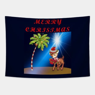 Merry Christmas Florida Keys Key Deer and Palm Tree Tapestry