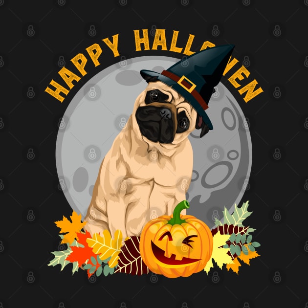 Happy Halloween Pug Dog and Pumpkin by RadStar