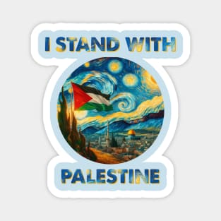 I Stand with Palestine: Van Gogh Style Starry Night on Jerusalem Mosque Magnet