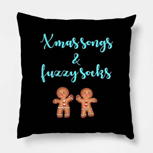 Christmas songs and fuzzy socks. Funny Xmas quote. Sweet happy yummy gingerbread men cookies. Warm and cozy winter time. Baby, it's cold outside. Hello December. Pillow by BlaiseDesign