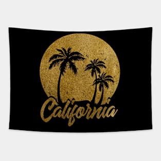 California text with Palm Trees Golden Print Tapestry