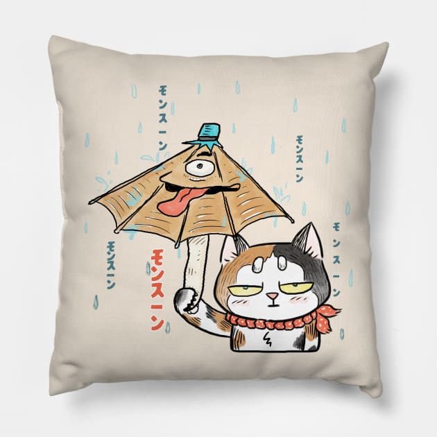 Monsoon in Yokai Villa Japan Pillow by OzzyMac