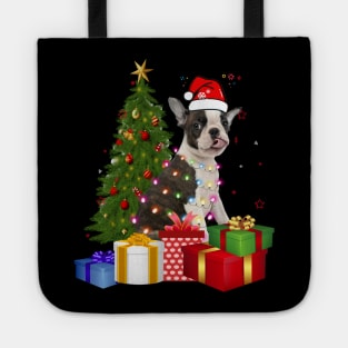 Boston Terrier Christmas Tree Santa Hat Funny Xmas Gift Dog T-Shirt Tote