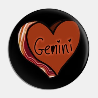 Gemini Star Sign Agate Love Heart Pin