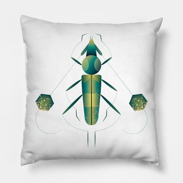 Green Longhorn Beetle Pillow by Léo Alexandre