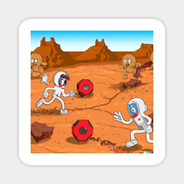 Astronauts playing football on Mars Magnet by Best.Gifts.Gabriel