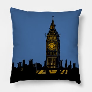 Big Ben London Silhouette Linocut Pillow