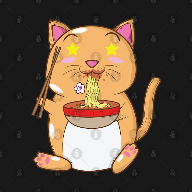 Japanese cat eats Ramen noodles by dieEinsteiger