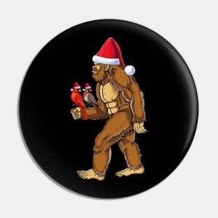 Bigfoot and red cardinal Christmas Pin