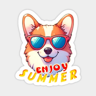 Corgi wear sunglasses Enjoy summer Magnet