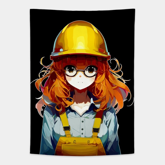 Anime Girl worker in construction helmet, hard hat Tapestry by TomFrontierArt