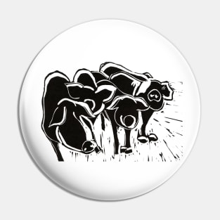 Curious pigs in black - linocut print Pin