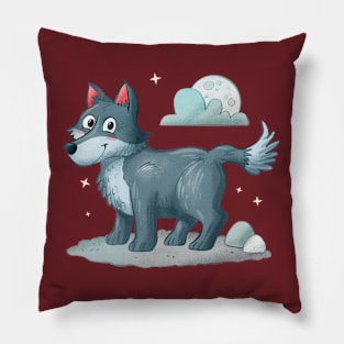 Hand Drawn Cartoon Wolf Pillow