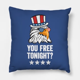 You Free Tonight? Funny Bald Eagle Wearing Patriotic 4th of July Hat and Sunglasses Pillow