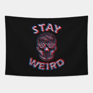 Stay Weird Sugar Skull Optical Illusion Tapestry