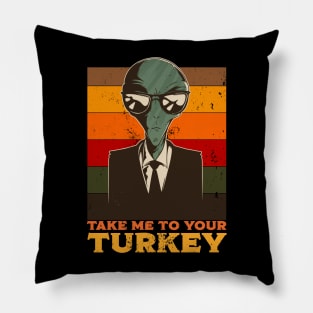 Funny Retro Alien Thanksgiving Pillow