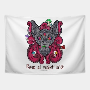 Rave all night long - Catsondrugs.com - rave, edm, festival, techno, trippy, music, 90s rave, psychedelic, party, trance, rave music, rave krispies, rave Tapestry