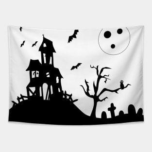 Haunted House (black and white) Tapestry