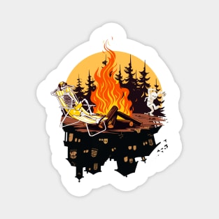 Skeleton Forest Ranger Sunbathing By Campfire Mummy Escapes Halloween Magnet