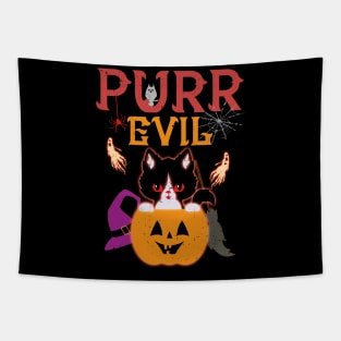 Purr Evil Cat Halloween Tapestry