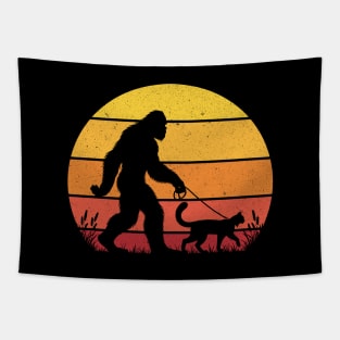 Bigfoot Sasquatch Walking Bobcat Vintage Wild Cat Tapestry