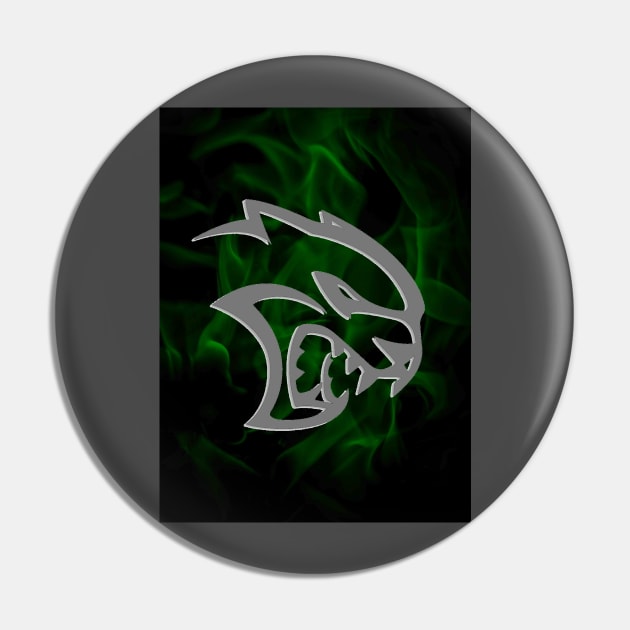 Hellcat Green Flames Pin by jackofdreams22