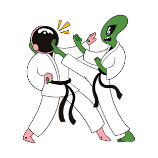 Space Karate/ An Astronaut/ and An Alien Practicing Karate Martial Arts T-Shirt