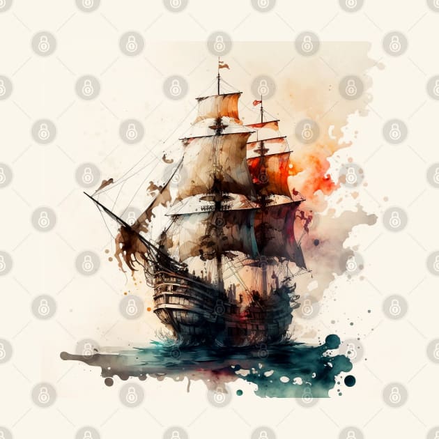 Pirate Ship watercolour by Buff Geeks Art