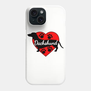 Dachshund Love Dog Paws And Red Hearts Phone Case