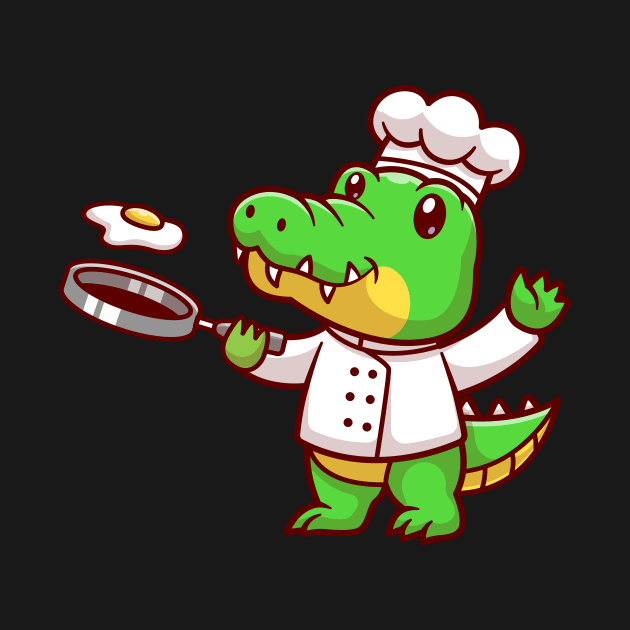 Cute Crocodile Chef Cooking Egg Cartoon by Catalyst Labs