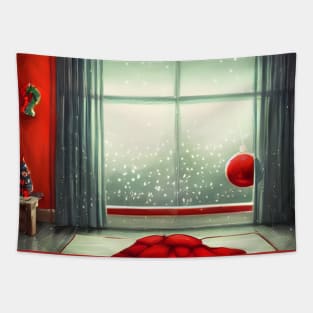 Vintage Red Christmas Snowing Winter Rain Weather Homebody Tapestry