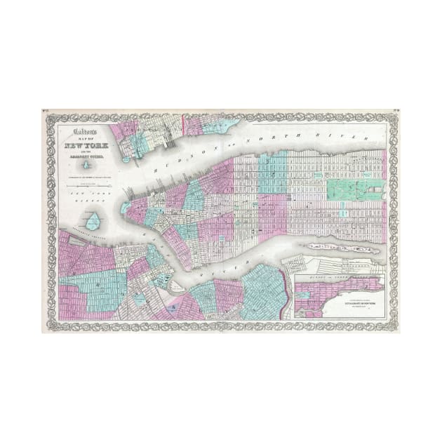 Vintage Map of NYC and Brooklyn (1861) by Bravuramedia