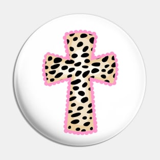 Cheetah Leopard Print Catholic Cross with Pink Lase Pin