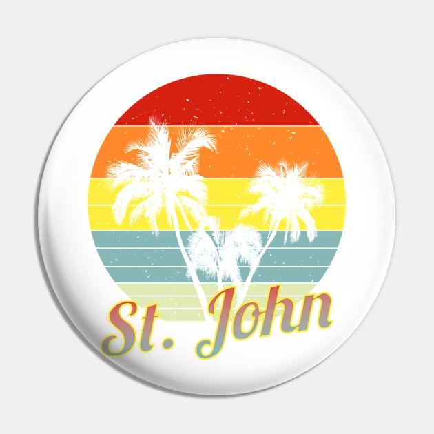 St. John Retro Tropical Palm Trees Vacation Pin by macdonaldcreativestudios