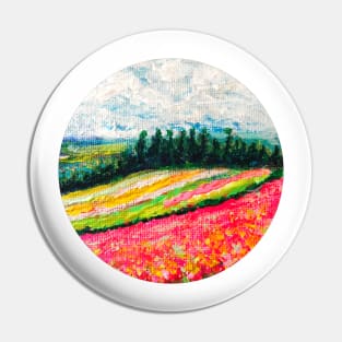 pink flower field and blue sky scenery Pin