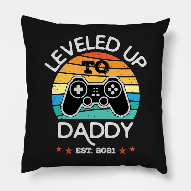 Leveled Up to Daddy Est 2021 - Funny New Dad Video Game Gift Pillow by RajaGraphica