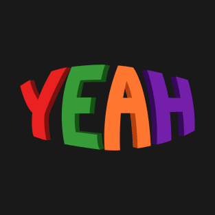 3D YEAH Multicolored Typographic Design T-Shirt