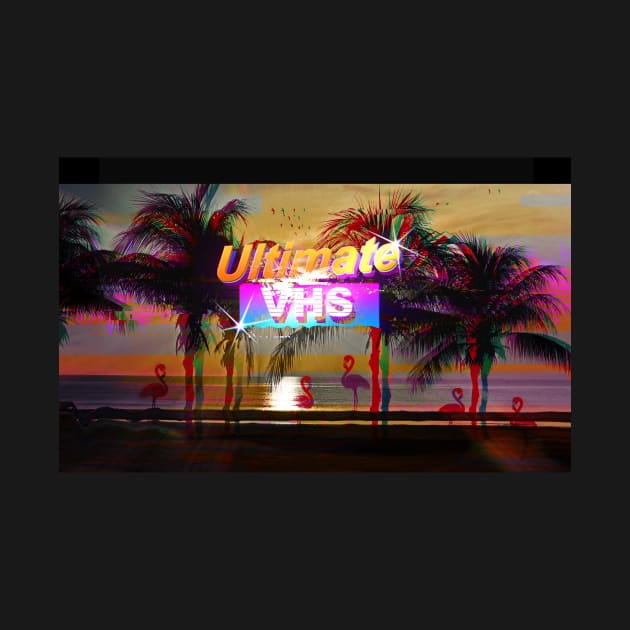 Glitch Art Pink Flamingos in Ultimate VHS Miami Beach by Quentin1984