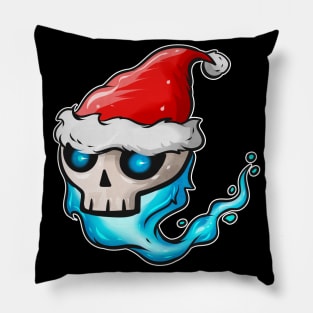 Skull with blue Flame and Santa Hat Christmas Hallowxmas Pillow