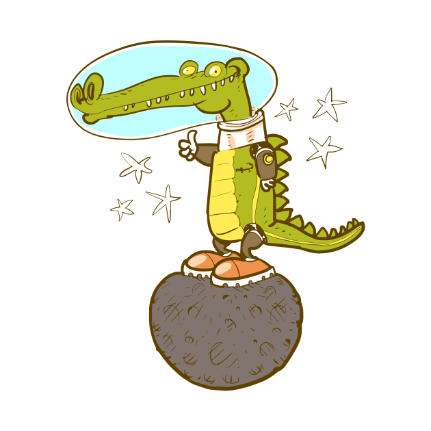 astronaut crocodile cartoon by anticute