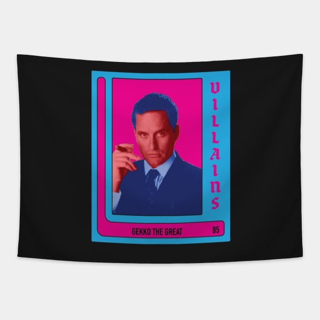 Gordon Gekko villain trading card (retro design) Tapestry by TheRatbagCo