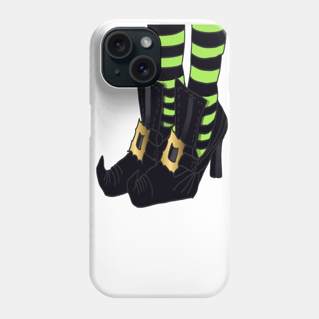 Witches Shoes with Lime Green and Black Stripe Sock Design Phone Case by PurposelyDesigned