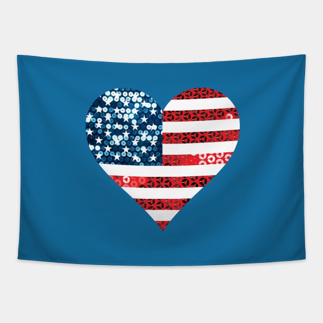 usa flag heart sequin print Tapestry by gossiprag