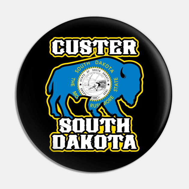 Custer South Dakota Bison State Flag Buffalo Pin by SouthDakotaGifts