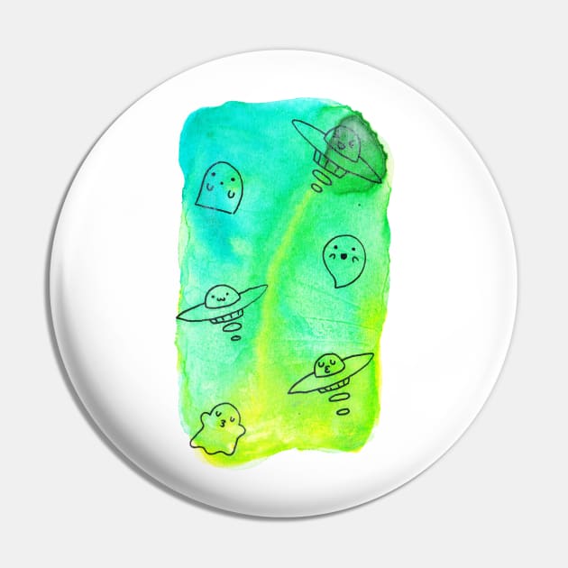 Watercolor Ghosts and UFO's Pin by saradaboru