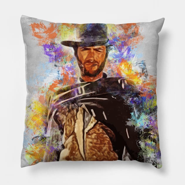 ✪ A Tribute to Clint Eastwood ✪ Abstract Portrait Pillow by Naumovski